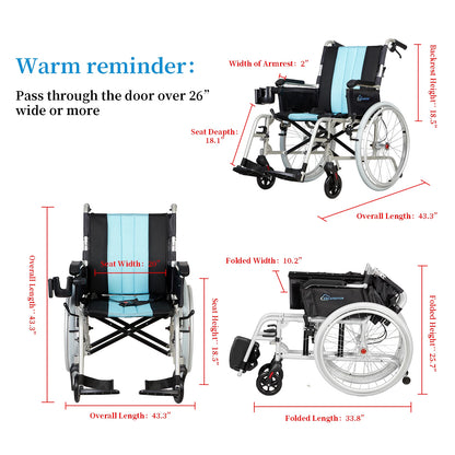 Lenoura Air-Magnesium Ultra-Lite | The World's Lightest Folding Wheelchair (20" Wide Seat)