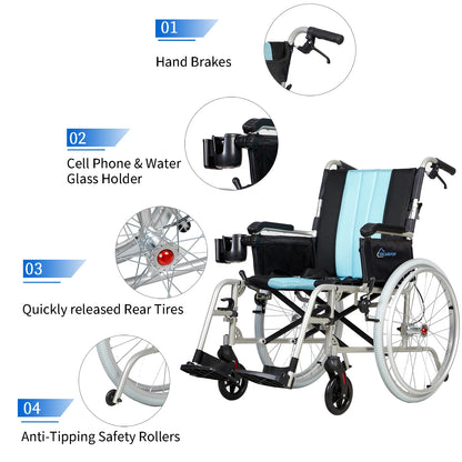 Lenoura Air-Magnesium Ultra-Lite | The World's Lightest Folding Wheelchair (20" Wide Seat)